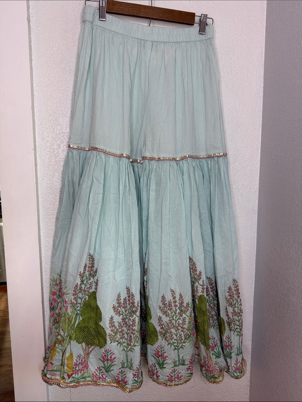 Mint Green Floral Gharara Sharara Gaucho Pants Botanical Print cotton lined boho - Picture 3 of 5